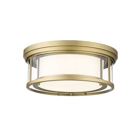 Willow 3 Light Flush Mount, Olde Brass & Inner White And Outer Clear